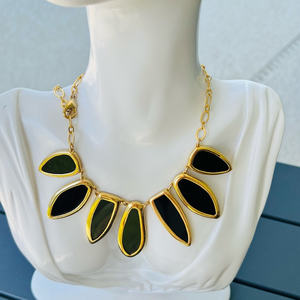 Stella & Dot Allegra gold-tone and black enamel fringe statement